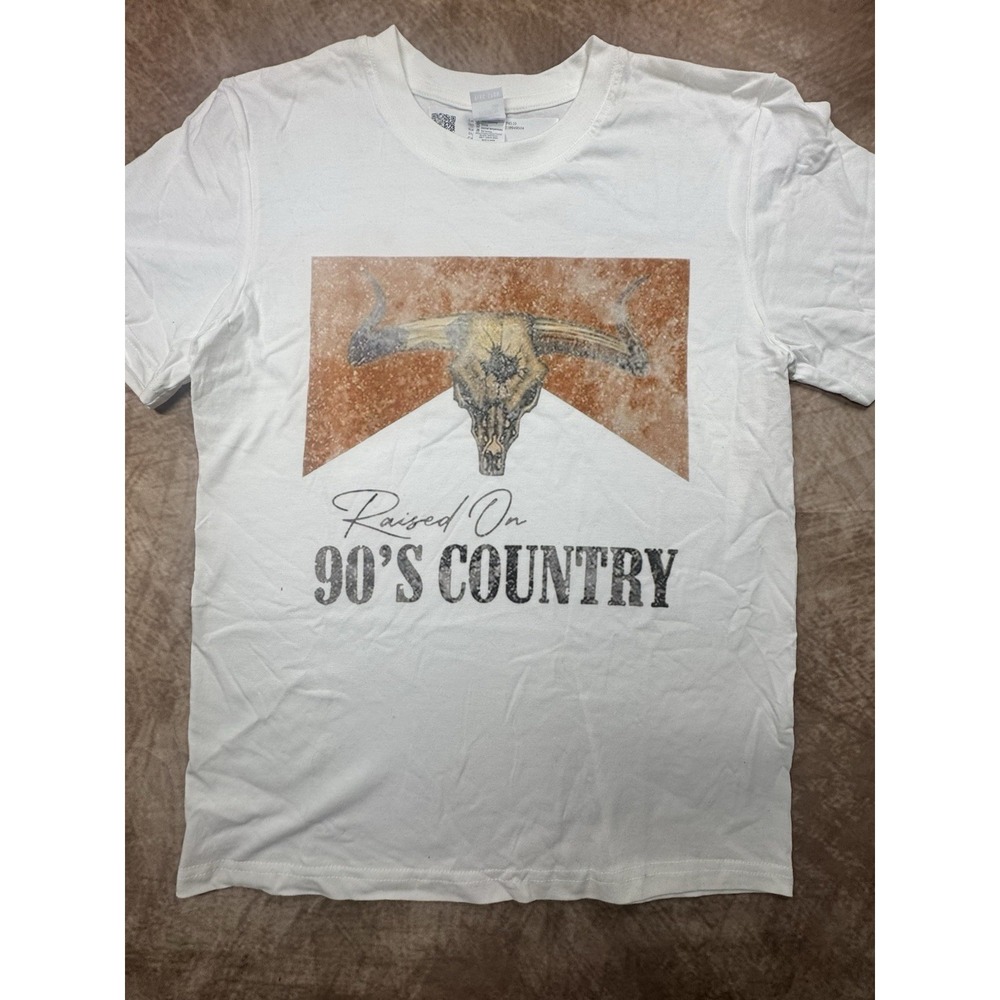 Raised On 90s Country TShirt  Western Bull Skull Short sleeve Adult Small